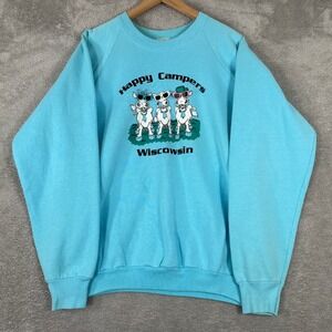 Vintage‎ Wiscowsin Happy Campers Sweatshirt Mens XL Blue Fruit of the Loom 80s